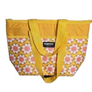 Igloo Insulated Lunch Bag Cooler Tote Yellow Retro 70s Flower Power Zippered